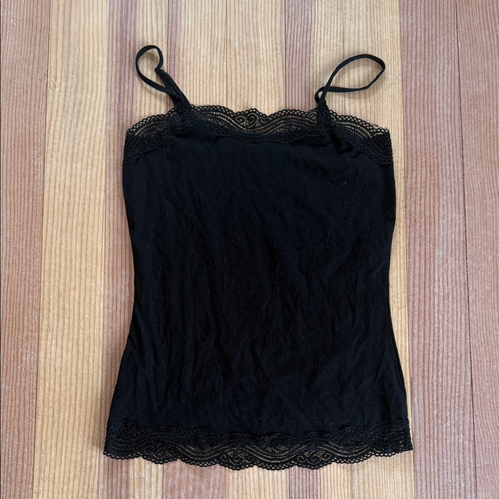 Ann Taylor Elegant Black Lace Trim Cami Top